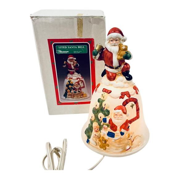 LIGHTED SANTA BELL Christmas Around The World Decoration Night Light Table Lamp - Picture 2 of 10